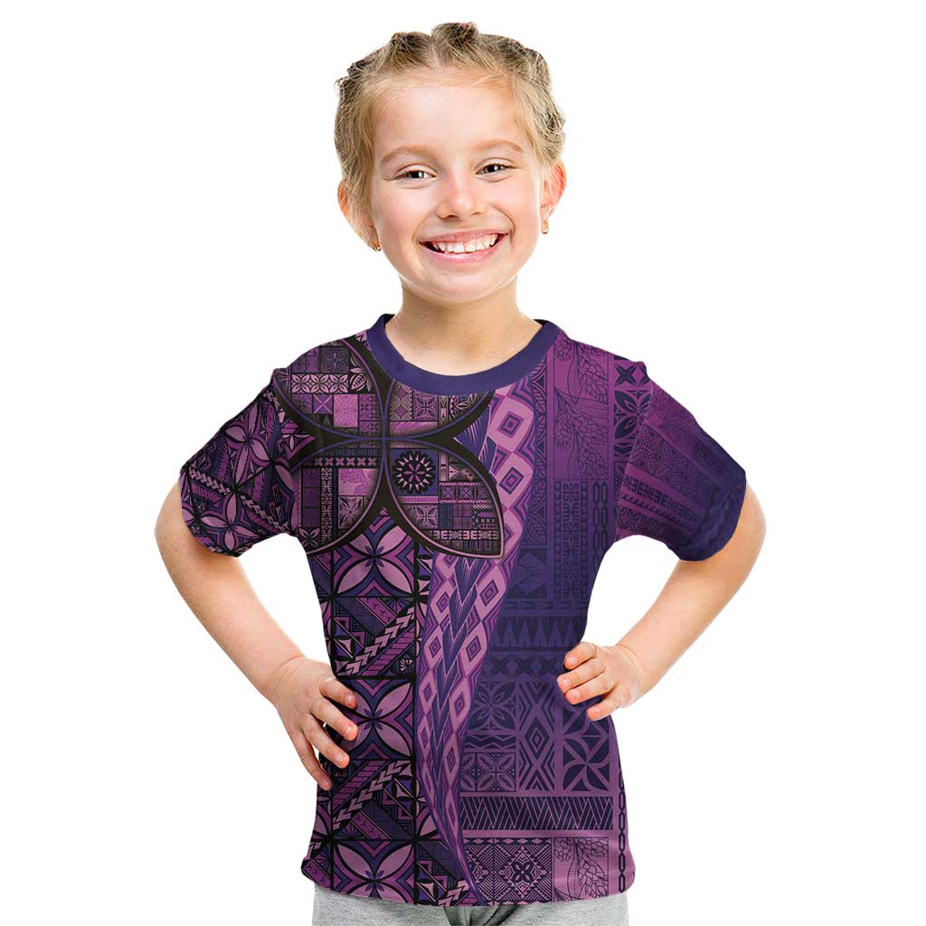 Samoan Pacific Tribal Flower Geometric Art Tattoos Kid T Shirt Siapo Pattern Purple Haze - Polynesian Pride