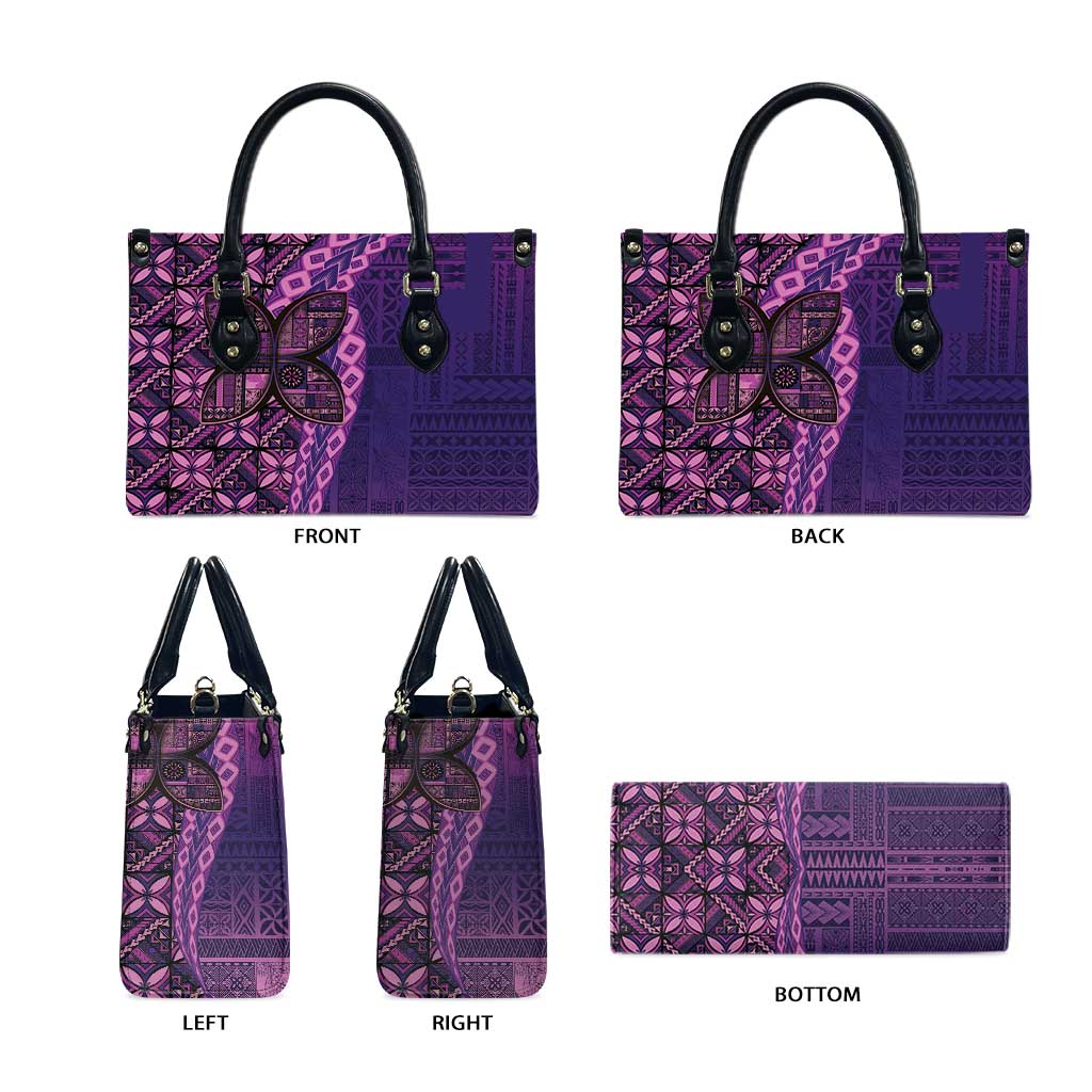 Samoan Pacific Tribal Flower Geometric Art Tattoos Leather Bag Siapo Pattern Purple Haze - Polynesian Pride