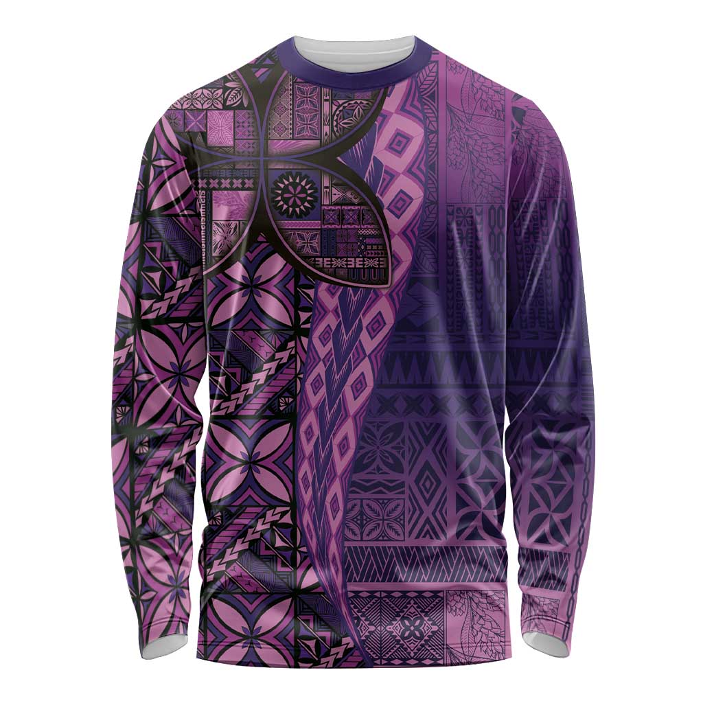 Samoan Pacific Tribal Flower Geometric Art Tattoos Long Sleeve Shirt Siapo Pattern Purple Haze LT03 Unisex Purple - Polynesian Pride