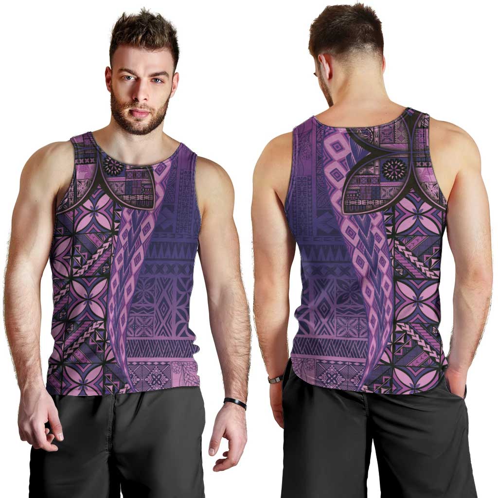 Samoan Pacific Tribal Flower Geometric Art Tattoos Men Tank Top Siapo Pattern Purple Haze - Polynesian Pride