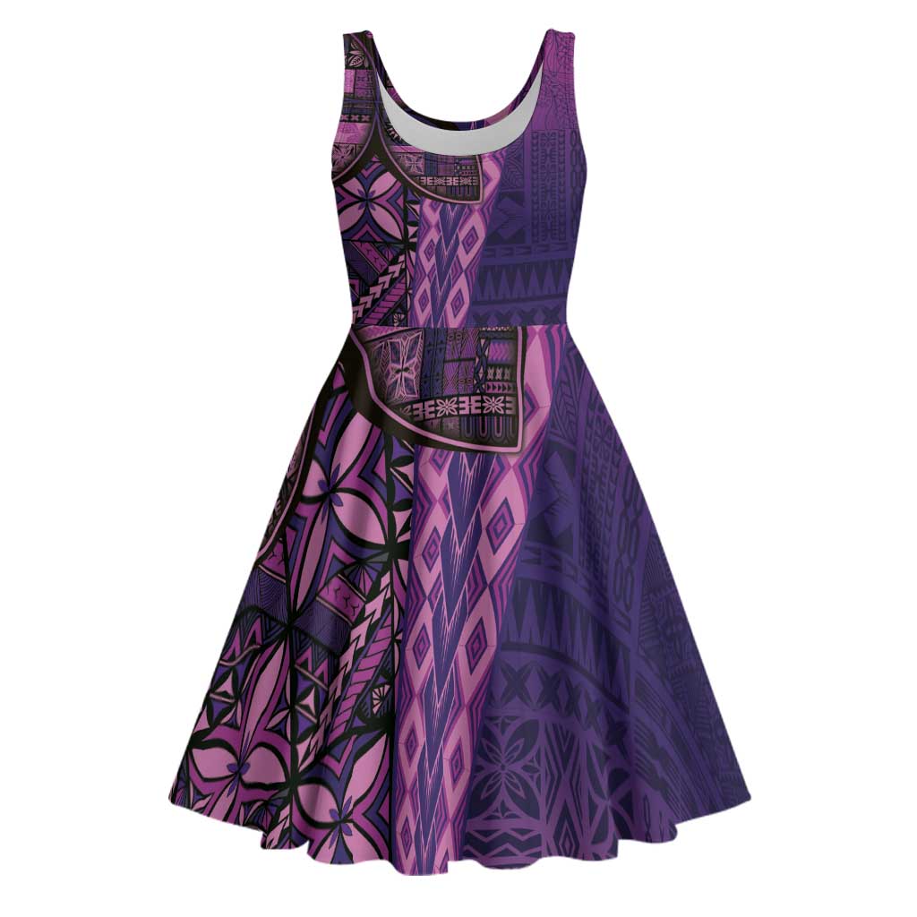 Samoan Pacific Tribal Flower Geometric Art Tattoos Midi Dress Siapo Pattern Purple Haze - Polynesian Pride