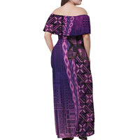 Samoan Pacific Tribal Flower Geometric Art Tattoos Off Shoulder Maxi Dress Siapo Pattern Purple Haze - Polynesian Pride