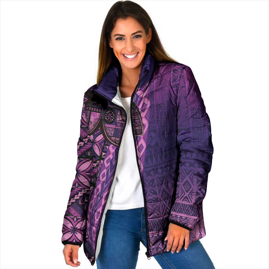 Samoan Pacific Tribal Flower Geometric Art Tattoos Padded Jacket Siapo Pattern Purple Haze LT03 - Polynesian Pride