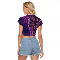 Samoan Pacific Tribal Flower Geometric Art Tattoos Raglan Cropped T Shirt Siapo Pattern Purple Haze - Polynesian Pride