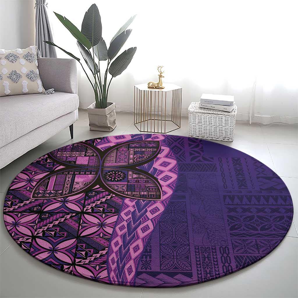 Samoan Pacific Tribal Flower Geometric Art Tattoos Round Carpet Siapo Pattern Purple Haze - Polynesian Pride