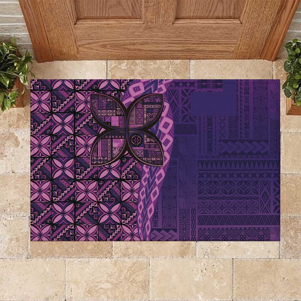 Samoan Pacific Tribal Flower Geometric Art Tattoos Rubber Doormat Siapo Pattern Purple Haze LT03 Purple - Polynesian Pride