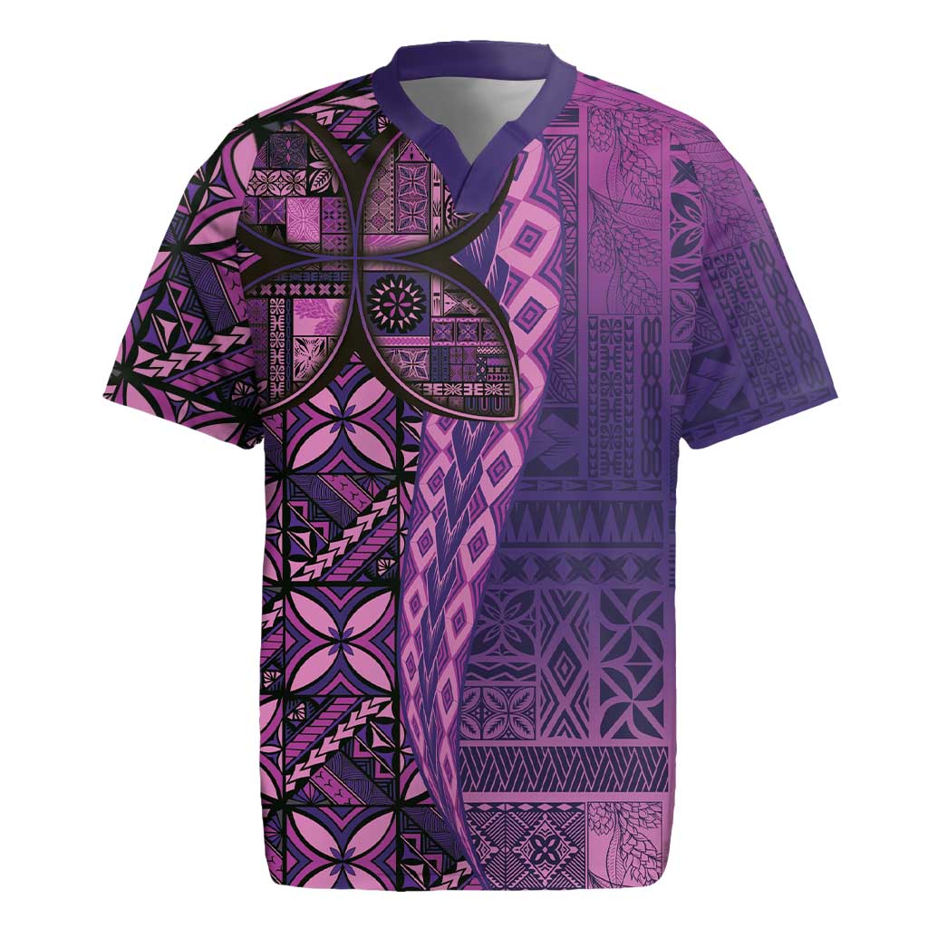 Samoan Pacific Tribal Flower Geometric Art Tattoos Rugby Jersey Siapo Pattern Purple Haze LT03 Purple - Polynesian Pride