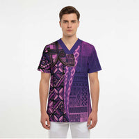 Samoan Pacific Tribal Flower Geometric Art Tattoos Scrub Top Siapo Pattern Purple Haze LT03 - Polynesian Pride