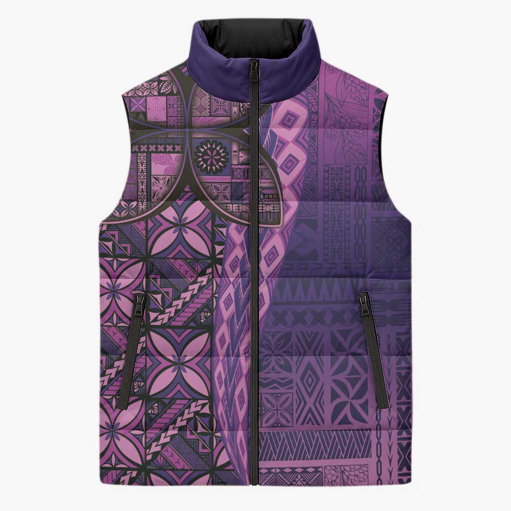 Samoan Pacific Tribal Flower Geometric Art Tattoos Sleeveless Puffer Jacket Siapo Pattern Purple Haze LT03 Purple - Polynesian Pride