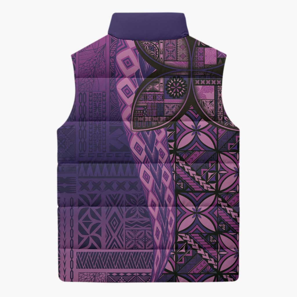 Samoan Pacific Tribal Flower Geometric Art Tattoos Sleeveless Puffer Jacket Siapo Pattern Purple Haze LT03 - Polynesian Pride