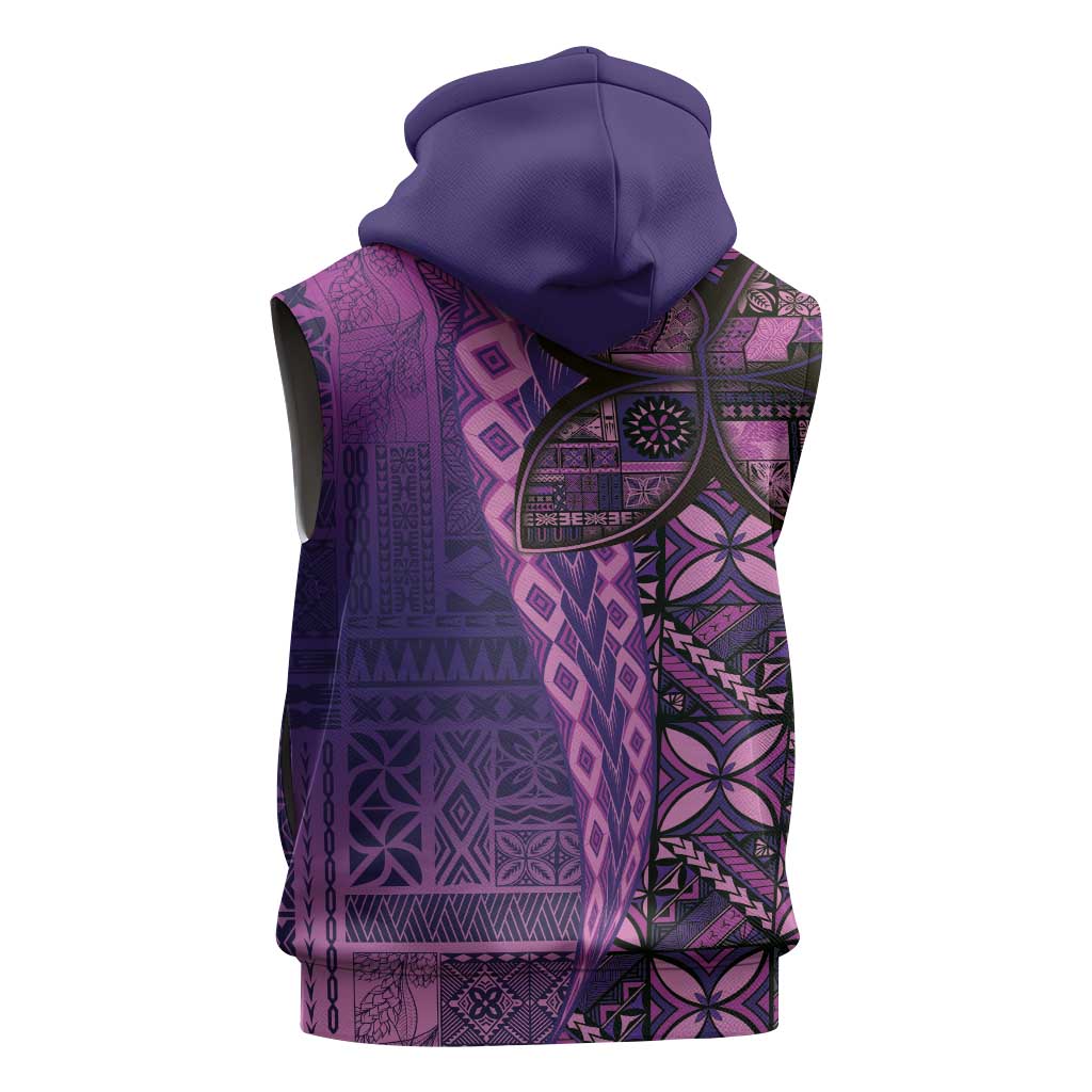Samoan Pacific Tribal Flower Geometric Art Tattoos Sleeveless Zip Hoodie Siapo Pattern Purple Haze - Polynesian Pride