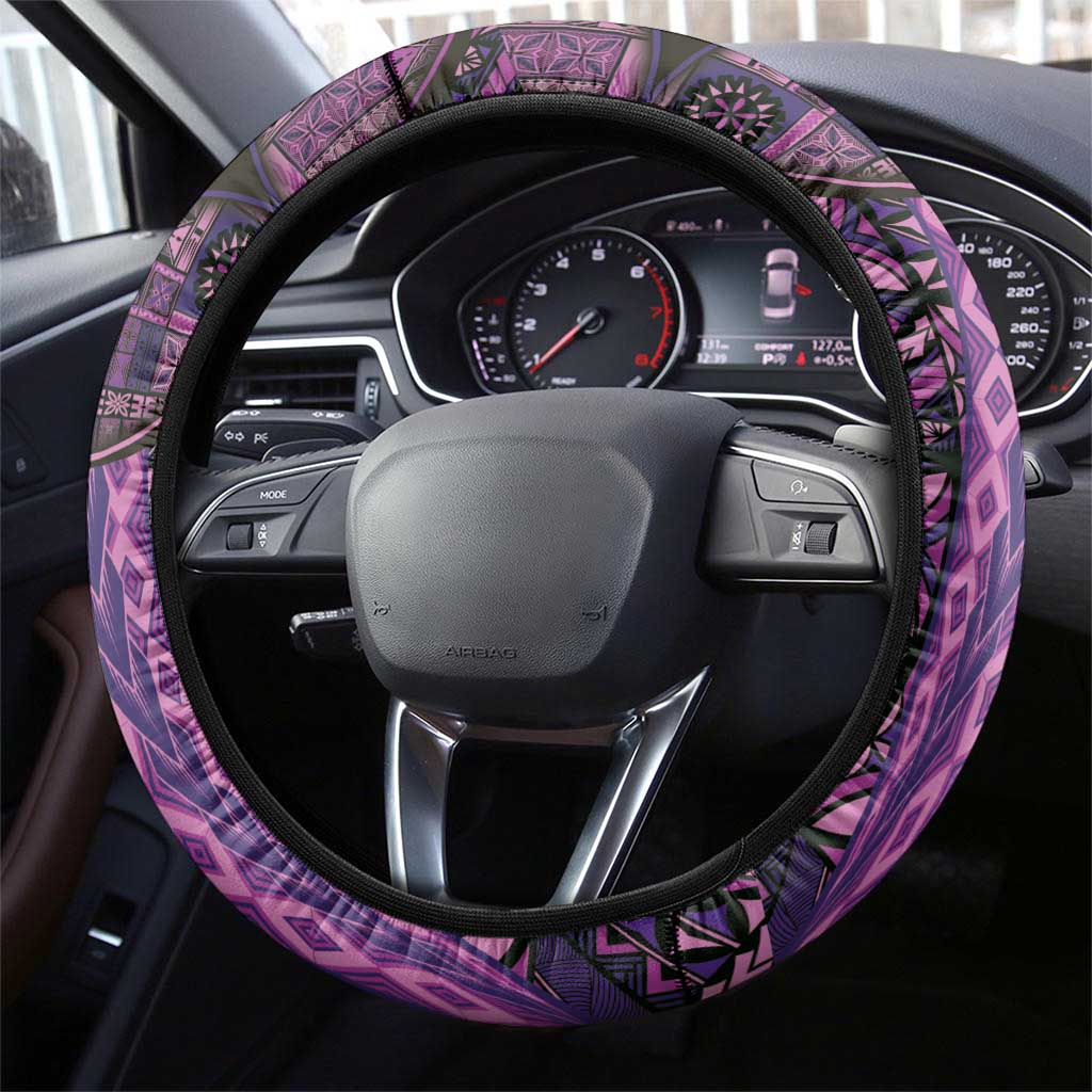 Samoan Pacific Tribal Flower Geometric Art Tattoos Steering Wheel Cover Siapo Pattern Purple Haze LT03 - Polynesian Pride