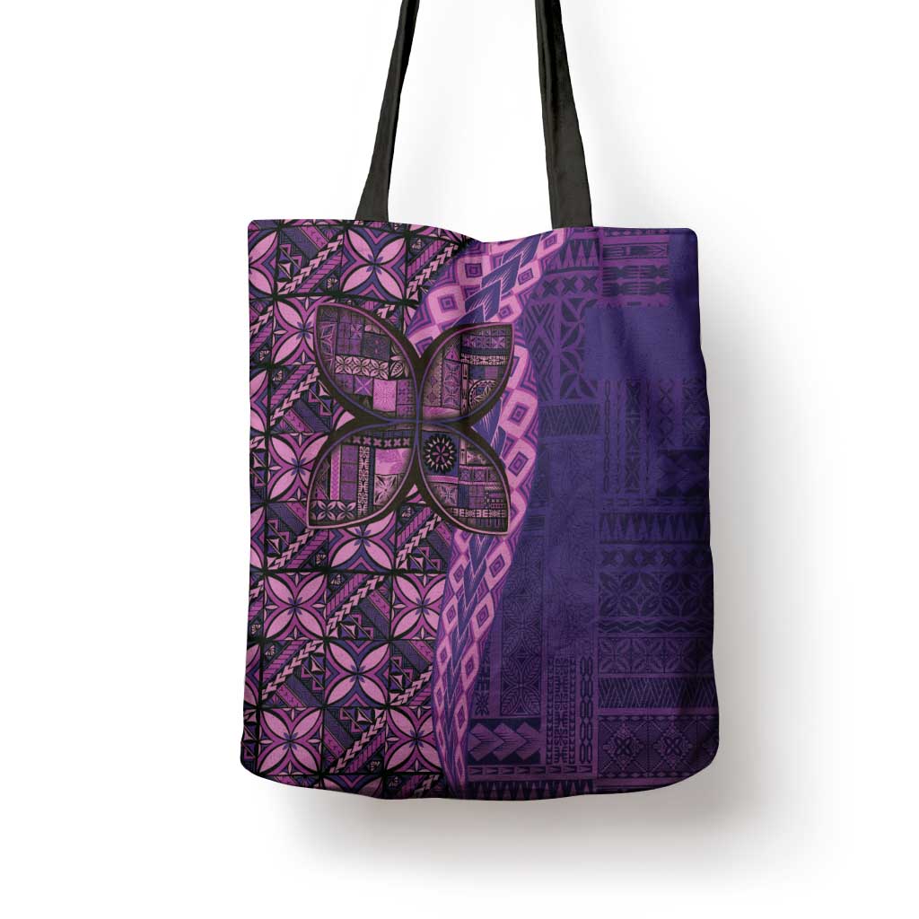 Samoan Pacific Tribal Flower Geometric Art Tattoos Tote Bag Siapo Pattern Purple Haze - Polynesian Pride