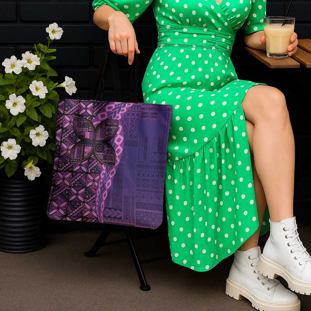 Samoan Pacific Tribal Flower Geometric Art Tattoos Tote Bag Siapo Pattern Purple Haze - Polynesian Pride