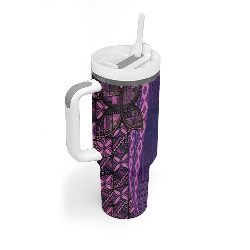 Samoan Pacific Tribal Flower Geometric Art Tattoos Tumbler With Handle Siapo Pattern Purple Haze - Polynesian Pride