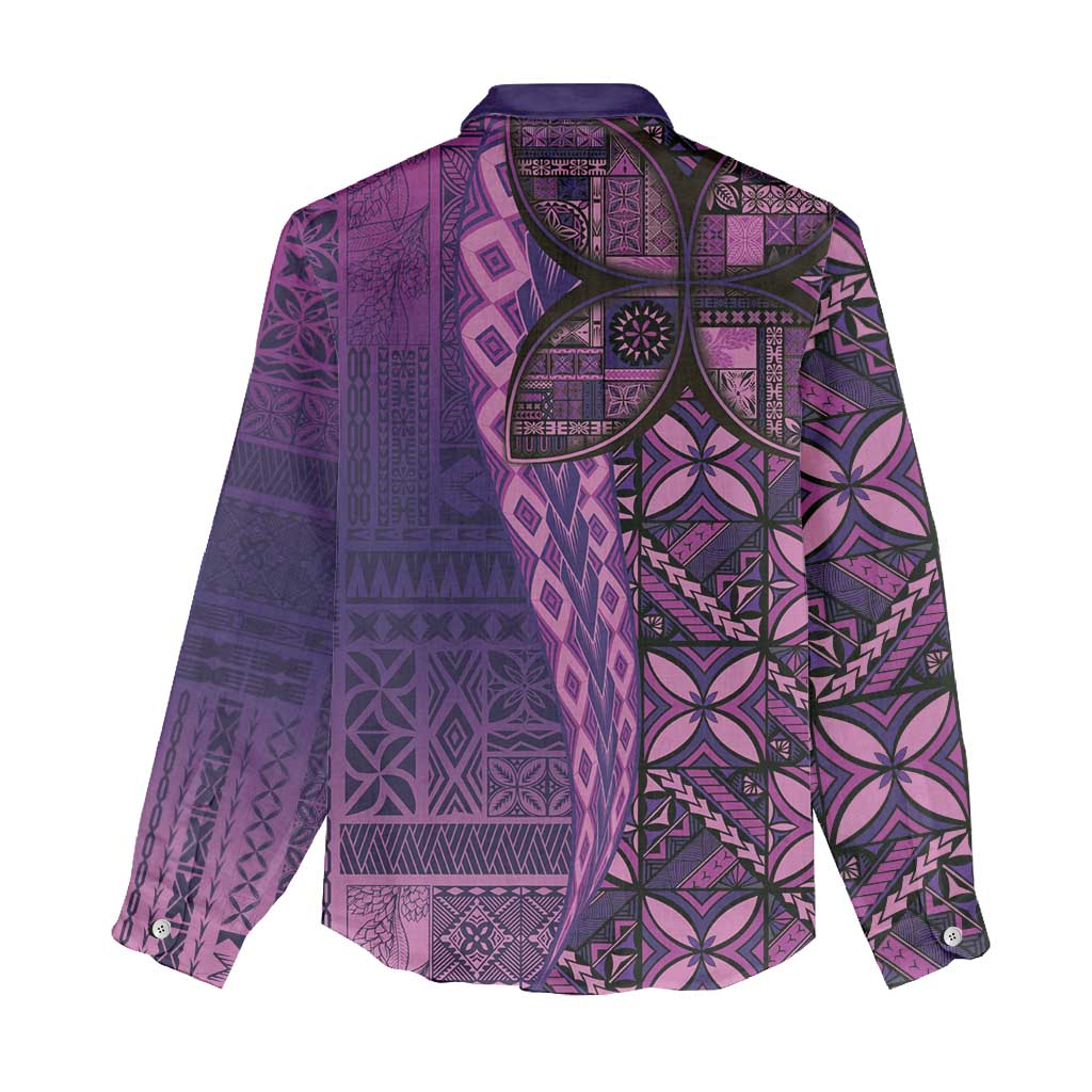 Samoan Pacific Tribal Flower Geometric Art Tattoos Women Casual Shirt Siapo Pattern Purple Haze - Polynesian Pride
