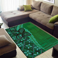 Samoan Pacific Tribal Flower Geometric Art Tattoos Area Rug Siapo Pattern Emerald Glow - Polynesian Pride