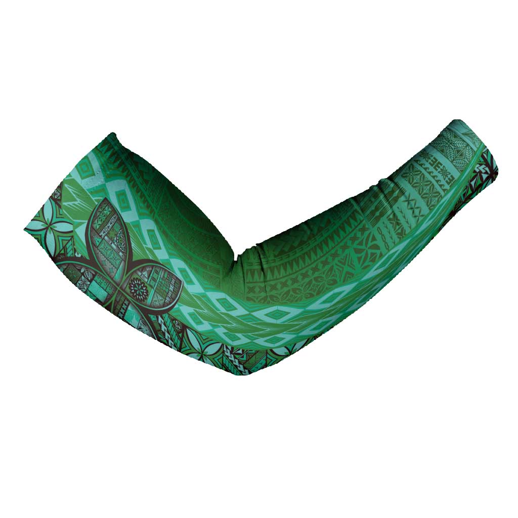 Samoan Pacific Tribal Flower Geometric Art Tattoos Arm Sleeves Siapo Pattern Emerald Glow LT03 - Polynesian Pride