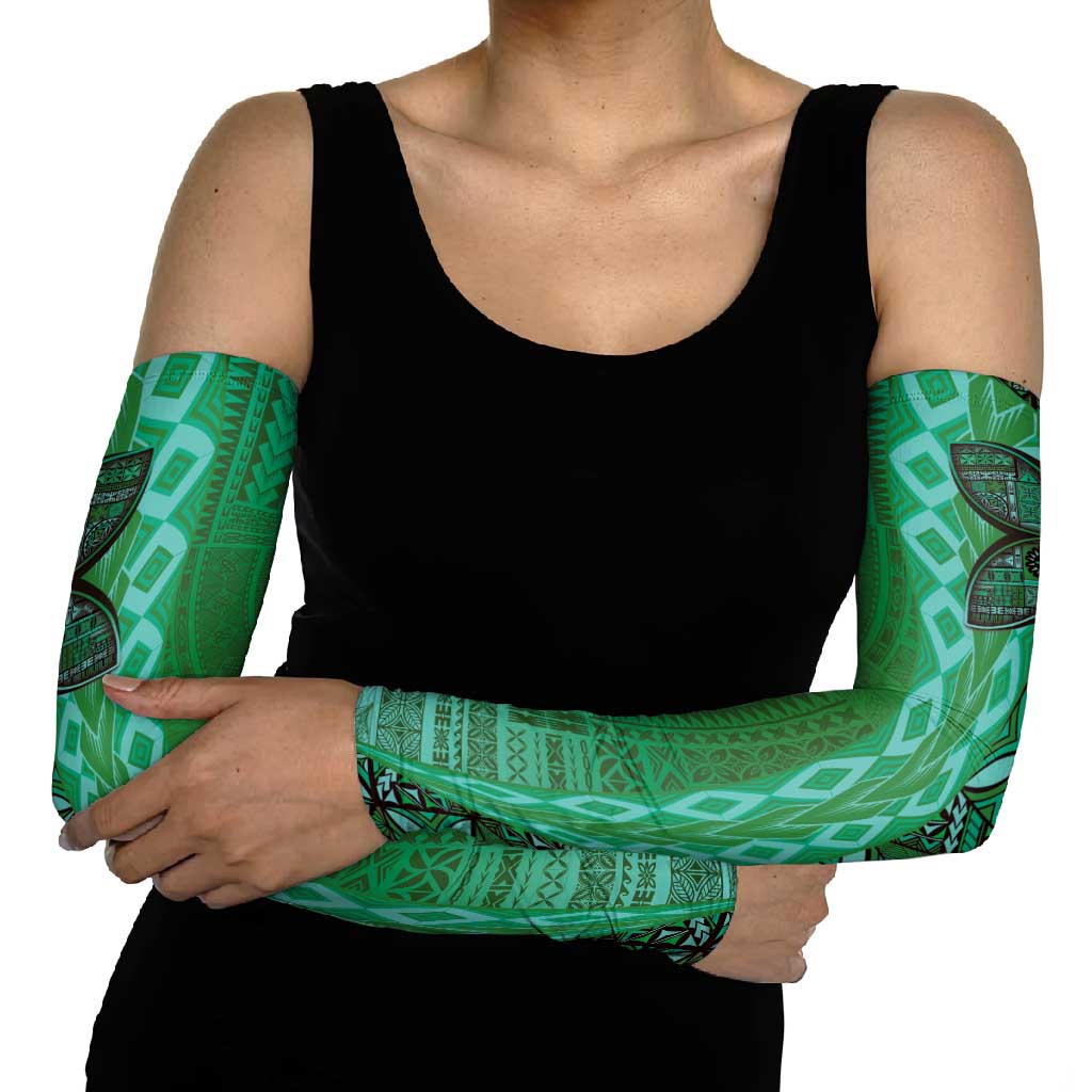 Samoan Pacific Tribal Flower Geometric Art Tattoos Arm Sleeves Siapo Pattern Emerald Glow LT03 - Polynesian Pride