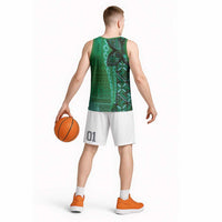 Samoan Pacific Tribal Flower Geometric Art Tattoos Basketball Jersey Siapo Pattern Emerald Glow LT03 - Polynesian Pride