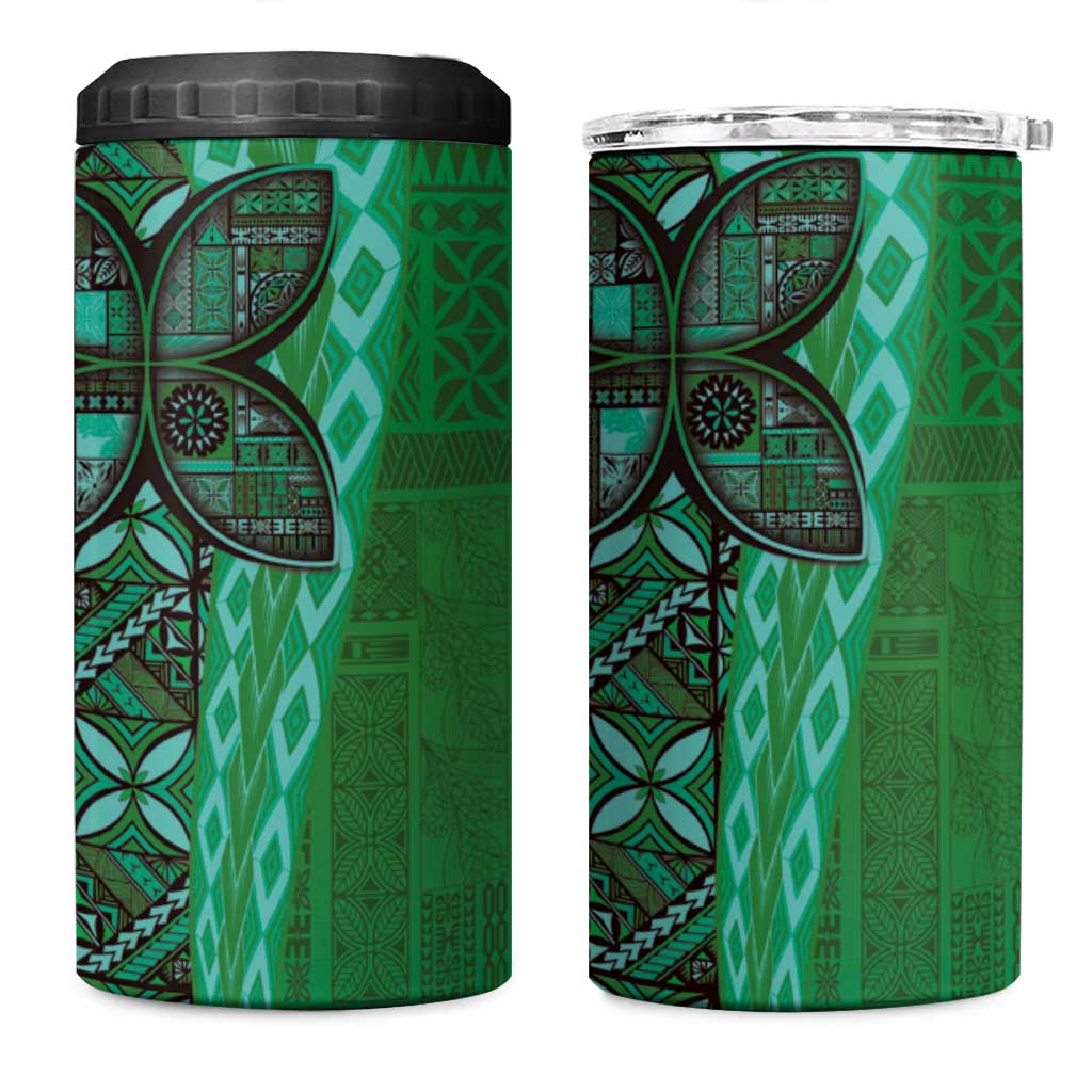 Samoan Pacific Tribal Flower Geometric Art Tattoos 4 in 1 Can Cooler Tumbler Siapo Pattern Emerald Glow LT03 One Size: 16 oz Green - Polynesian Pride