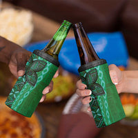 Samoan Pacific Tribal Flower Geometric Art Tattoos 4 in 1 Can Cooler Tumbler Siapo Pattern Emerald Glow - Polynesian Pride