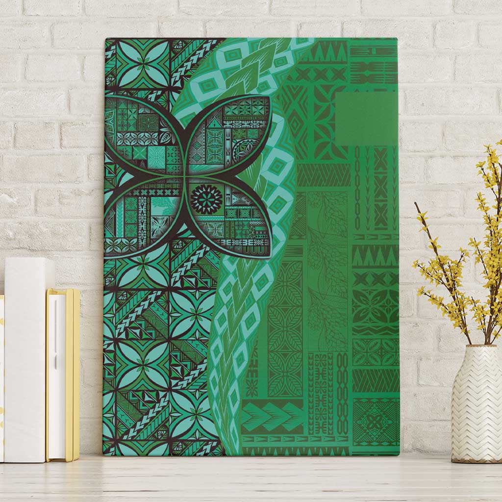 Samoan Pacific Tribal Flower Geometric Art Tattoos Canvas Wall Art Siapo Pattern Emerald Glow LT03 Without Frame Green - Polynesian Pride