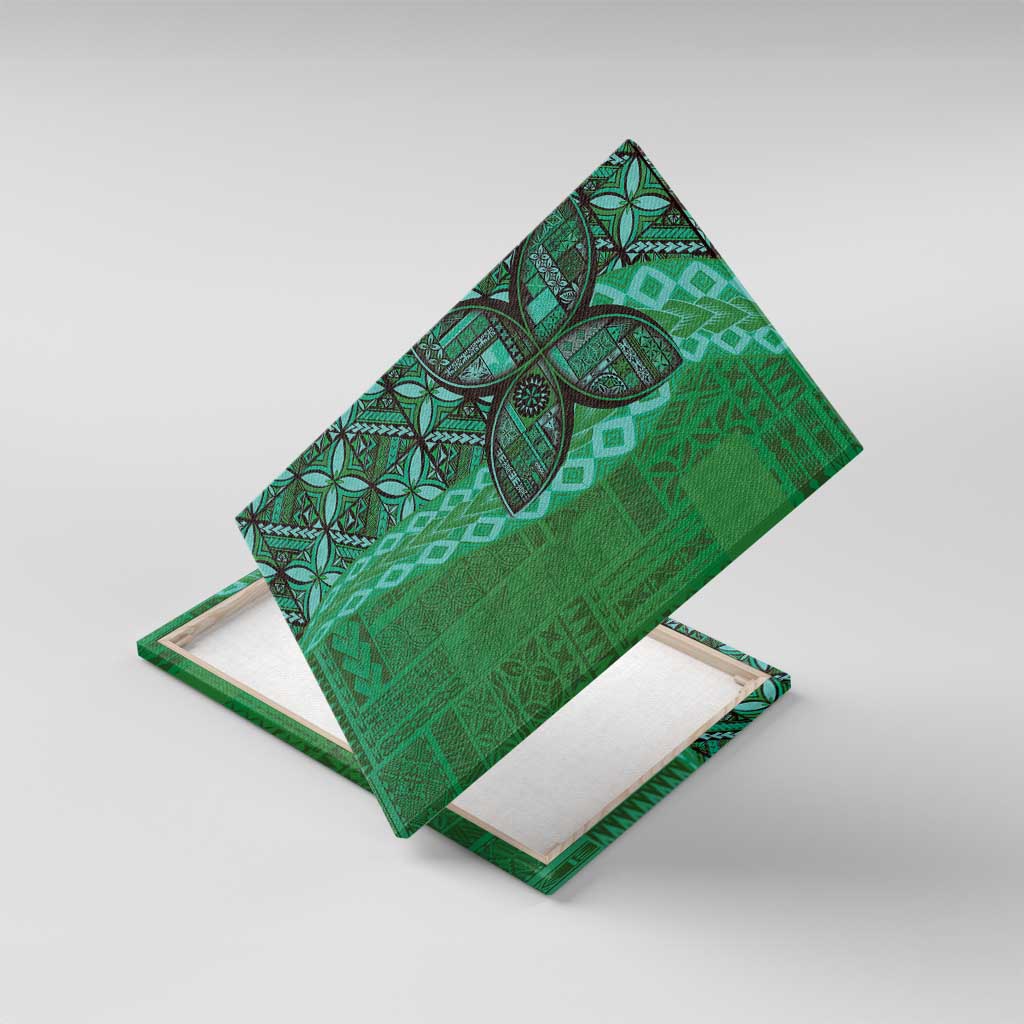 Samoan Pacific Tribal Flower Geometric Art Tattoos Canvas Wall Art Siapo Pattern Emerald Glow LT03 With Frame Green - Polynesian Pride