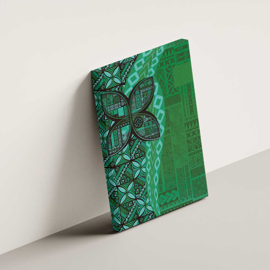 Samoan Pacific Tribal Flower Geometric Art Tattoos Canvas Wall Art Siapo Pattern Emerald Glow LT03 - Polynesian Pride