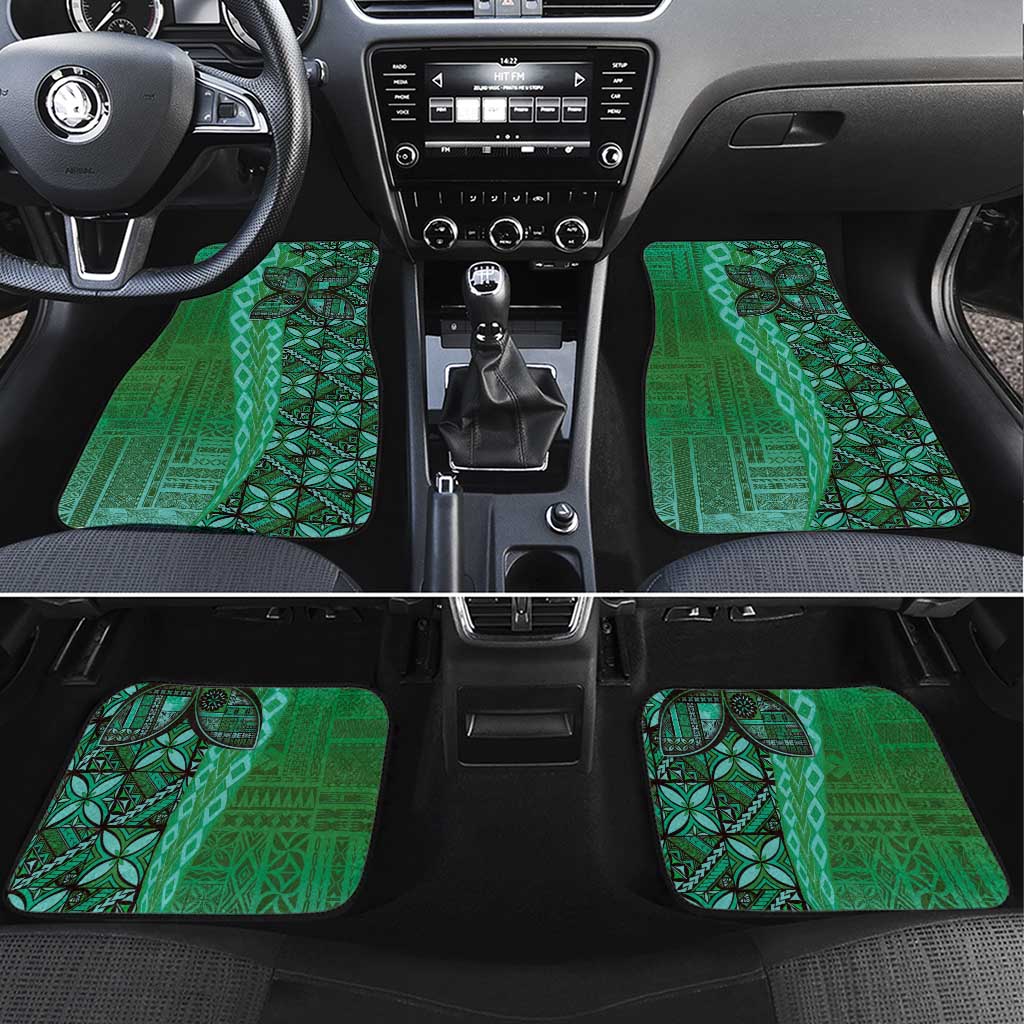 Samoan Pacific Tribal Flower Geometric Art Tattoos Car Mats Siapo Pattern Emerald Glow LT03 Set 4pcs Green - Polynesian Pride