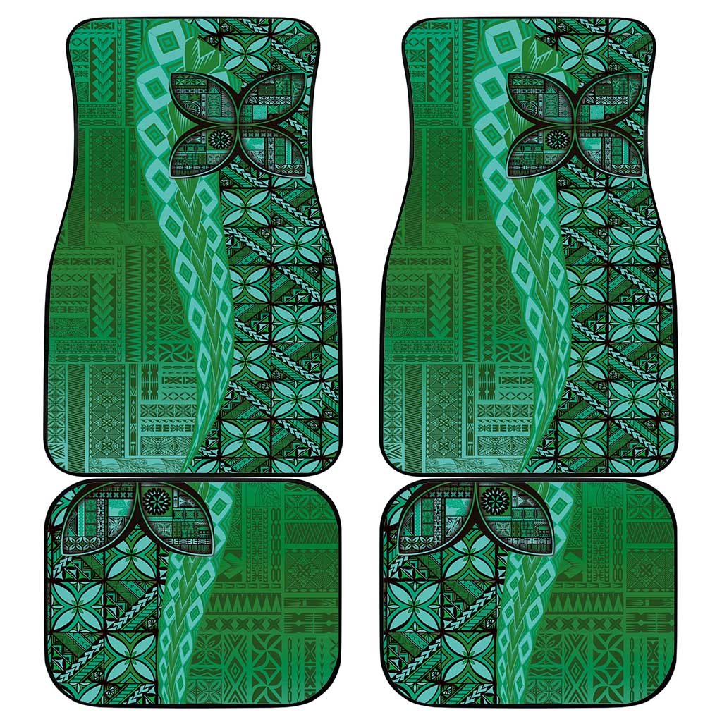 Samoan Pacific Tribal Flower Geometric Art Tattoos Car Mats Siapo Pattern Emerald Glow LT03 - Polynesian Pride