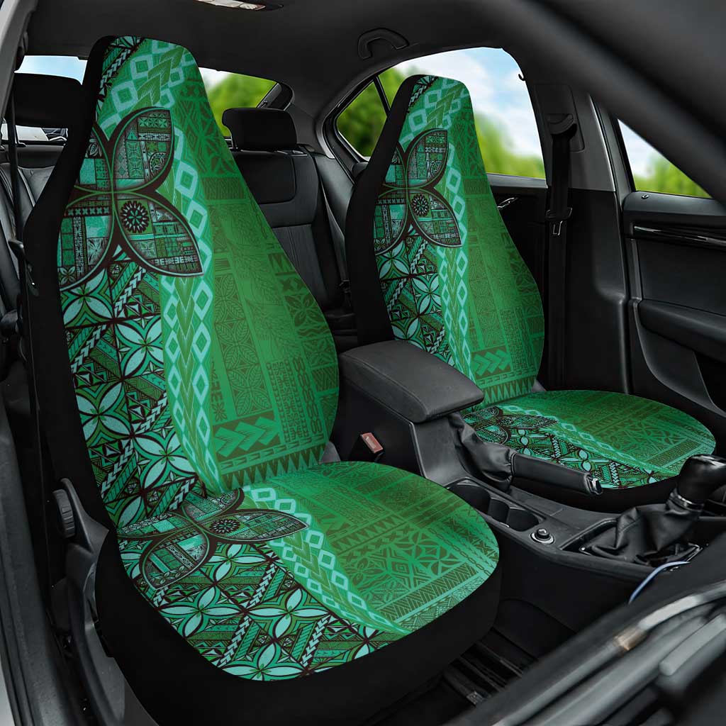 Samoan Pacific Tribal Flower Geometric Art Tattoos Car Seat Cover Siapo Pattern Emerald Glow - Polynesian Pride