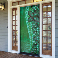 Samoan Pacific Tribal Flower Geometric Art Tattoos Door Cover Siapo Pattern Emerald Glow - Polynesian Pride