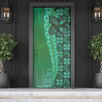 Samoan Pacific Tribal Flower Geometric Art Tattoos Door Cover Siapo Pattern Emerald Glow - Polynesian Pride