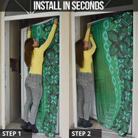 Samoan Pacific Tribal Flower Geometric Art Tattoos Door Cover Siapo Pattern Emerald Glow - Polynesian Pride