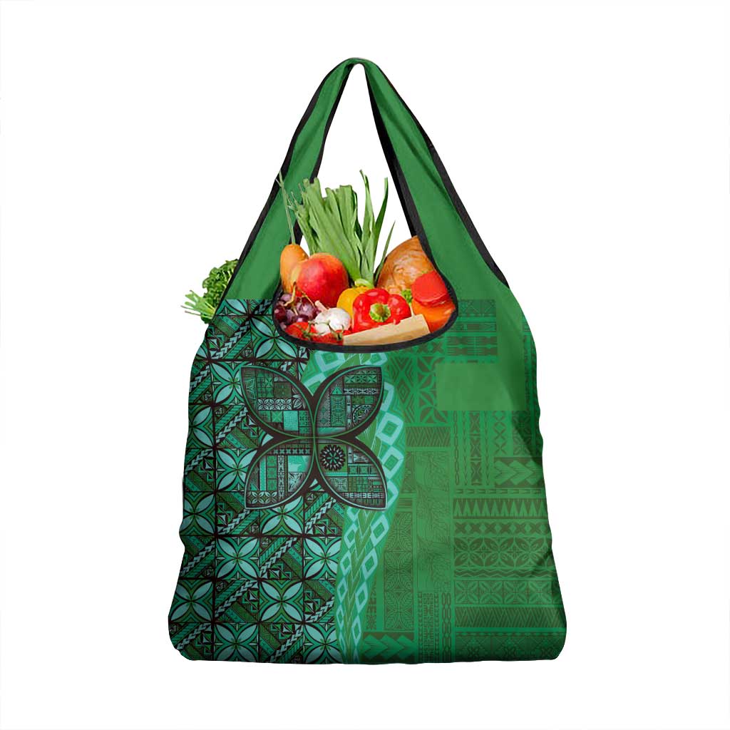 Samoan Pacific Tribal Flower Geometric Art Tattoos Grocery Bag Siapo Pattern Emerald Glow LT03 1-pack One Size Green - Polynesian Pride