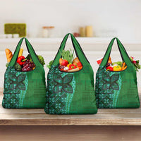Samoan Pacific Tribal Flower Geometric Art Tattoos Grocery Bag Siapo Pattern Emerald Glow LT03 3-pack One Size Green - Polynesian Pride