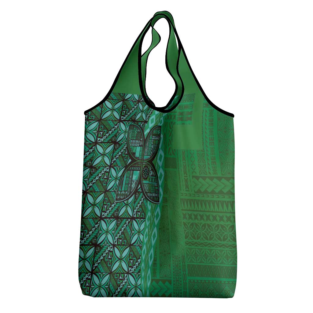 Samoan Pacific Tribal Flower Geometric Art Tattoos Grocery Bag Siapo Pattern Emerald Glow LT03 - Polynesian Pride