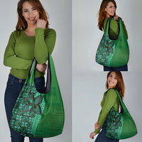 Samoan Pacific Tribal Flower Geometric Art Tattoos Grocery Bag Siapo Pattern Emerald Glow LT03 - Polynesian Pride