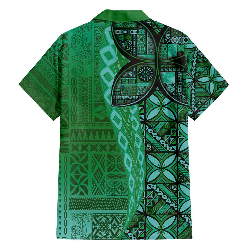 Samoan Pacific Tribal Flower Geometric Art Tattoos Hawaiian Shirt Siapo Pattern Emerald Glow LT03 - Polynesian Pride