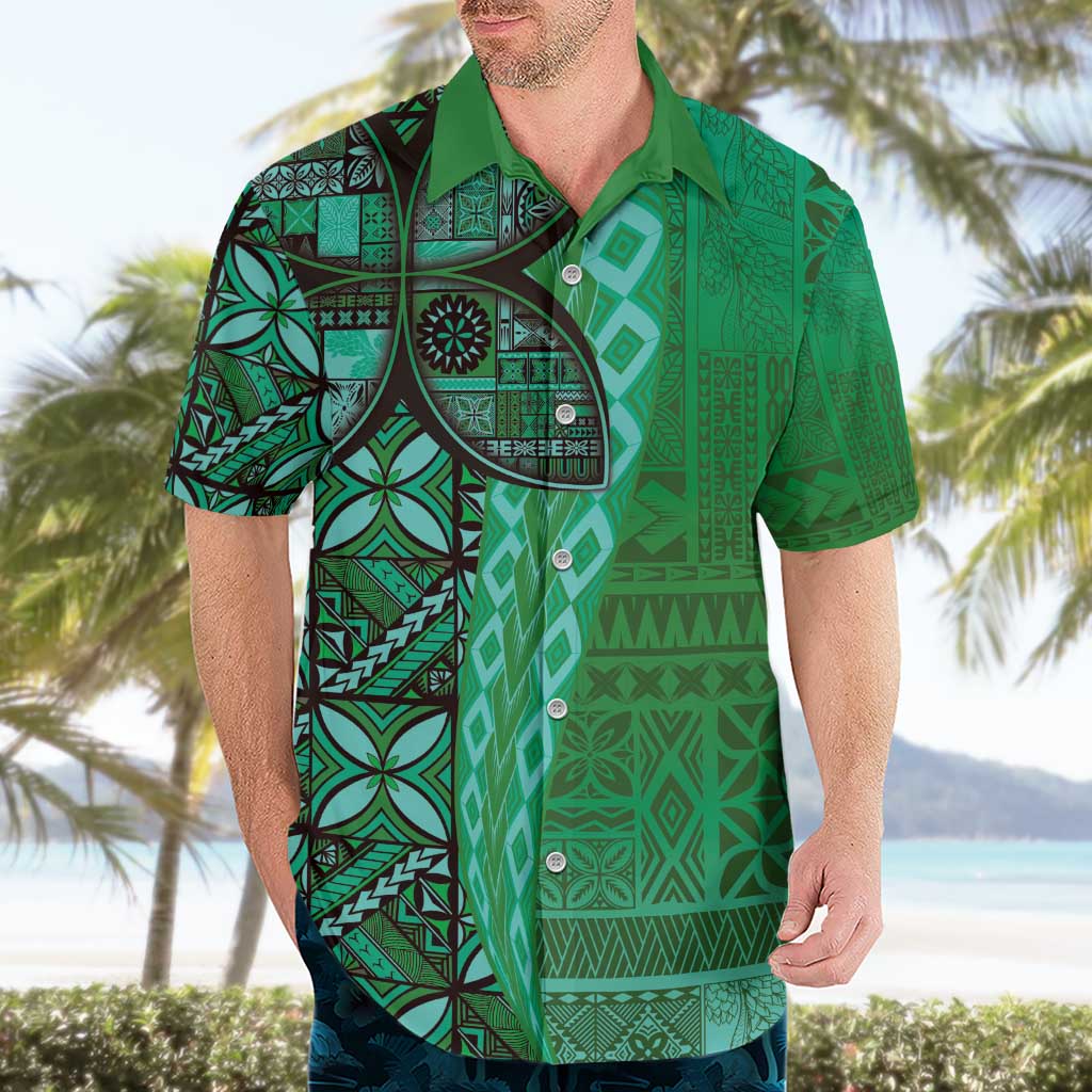 Samoan Pacific Tribal Flower Geometric Art Tattoos Hawaiian Shirt Siapo Pattern Emerald Glow LT03 - Polynesian Pride