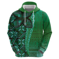 Samoan Pacific Tribal Flower Geometric Art Tattoos Hoodie Siapo Pattern Emerald Glow - Polynesian Pride