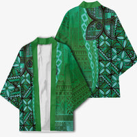 Samoan Pacific Tribal Flower Geometric Art Tattoos Kimono Siapo Pattern Emerald Glow - Polynesian Pride