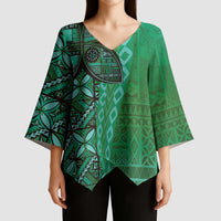 Samoan Pacific Tribal Flower Geometric Art Tattoos Kimono Sleeve Blouse Siapo Pattern Emerald Glow - Polynesian Pride