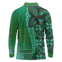Samoan Pacific Tribal Flower Geometric Art Tattoos Long Sleeve Polo Shirt Siapo Pattern Emerald Glow LT03 - Polynesian Pride