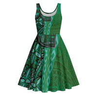 Samoan Pacific Tribal Flower Geometric Art Tattoos Midi Dress Siapo Pattern Emerald Glow - Polynesian Pride