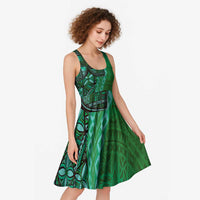 Samoan Pacific Tribal Flower Geometric Art Tattoos Midi Dress Siapo Pattern Emerald Glow - Polynesian Pride