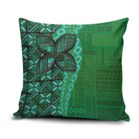 Samoan Pacific Tribal Flower Geometric Art Tattoos Pillow Cover Siapo Pattern Emerald Glow - Polynesian Pride