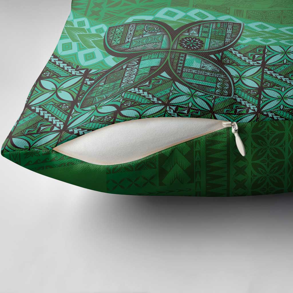 Samoan Pacific Tribal Flower Geometric Art Tattoos Pillow Cover Siapo Pattern Emerald Glow - Polynesian Pride