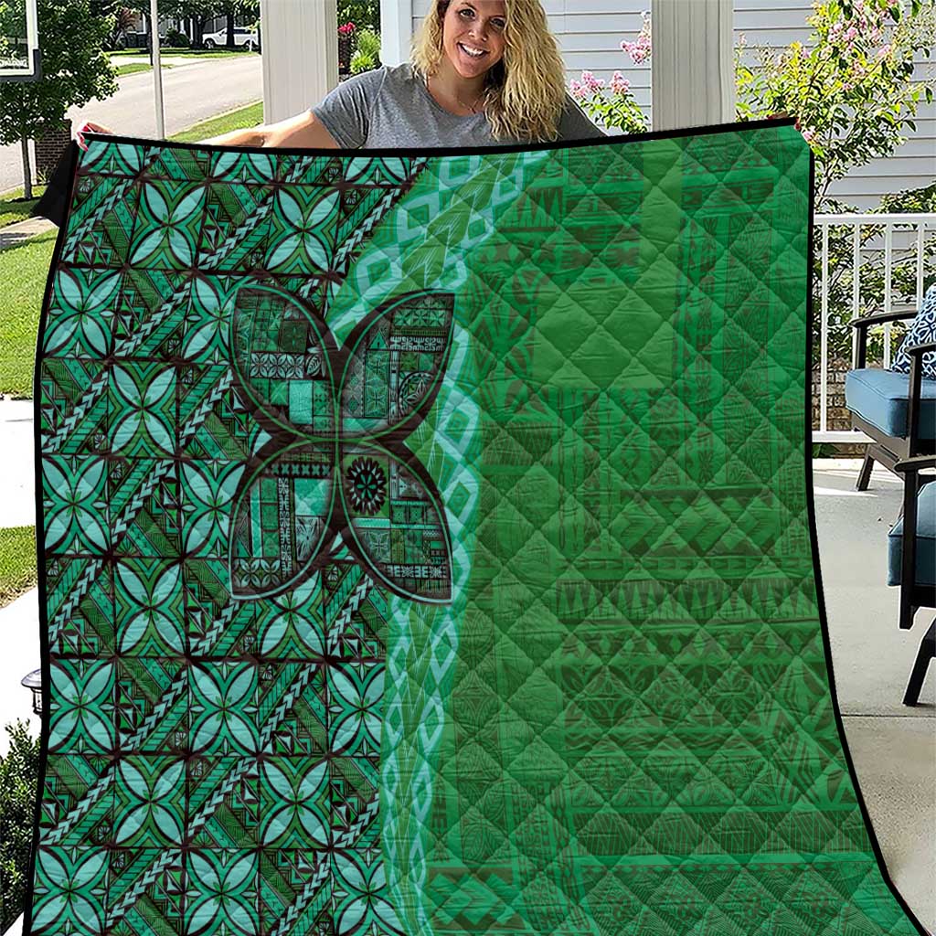 Samoan Pacific Tribal Flower Geometric Art Tattoos Quilt Siapo Pattern Emerald Glow - Polynesian Pride